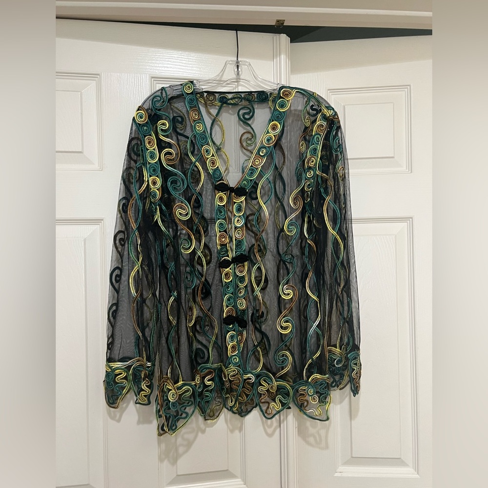 Floral Embellished‎ Organza tope / beach cover . Size M/L
